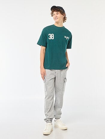 T-shirt uni imprimé recto/verso à manches longues