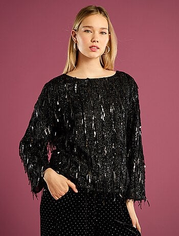 Tee-shirt à franges et sequins