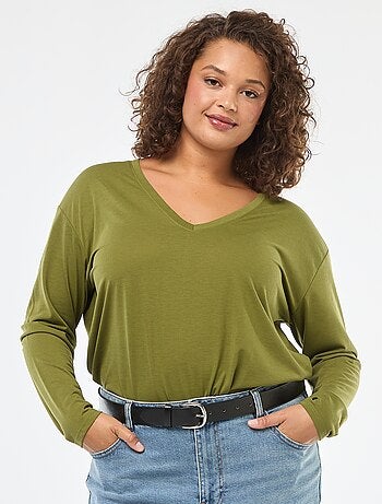 Tee-shirt basique col V et manches 3/4