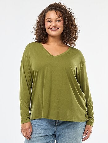 Tee-shirt basique col V et manches 3/4