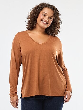 Tee-shirt basique col V et manches 3/4