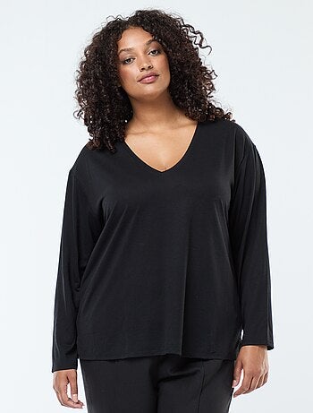 Tee-shirt basique col V et manches 3/4