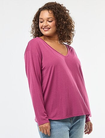 Tee-shirt basique col V et manches 3/4