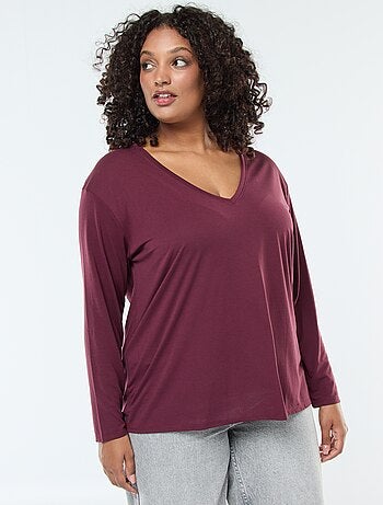 Tee-shirt basique col V et manches 3/4