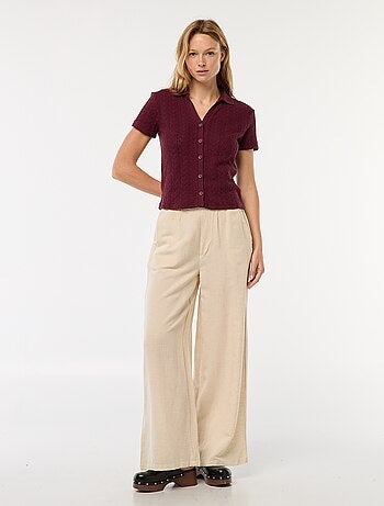 Tee-shirt col polo maille crochet