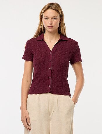 Tee-shirt col polo maille crochet