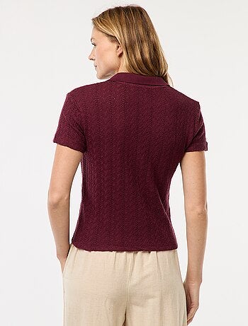 Tee-shirt col polo maille crochet