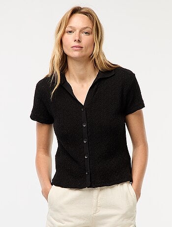 Tee-shirt col polo maille crochet
