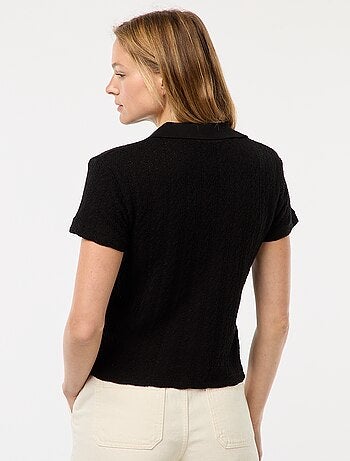 Tee-shirt col polo maille crochet