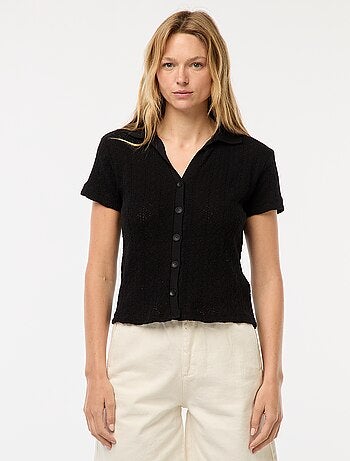 Tee-shirt col polo maille crochet