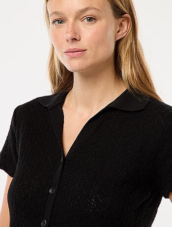 Tee-shirt col polo maille crochet