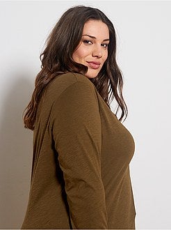 Tee-shirt col V manches longues maille flammée - Kiabi