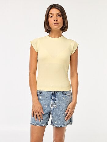 Tee-shirt côtelé avec manches volantées