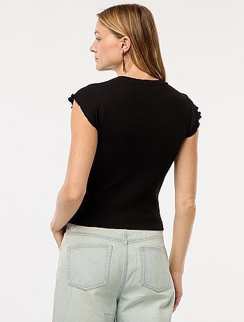Tee-shirt côtelé avec manches volantées