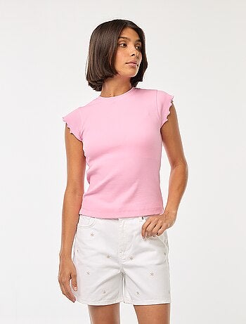 Tee-shirt côtelé avec manches volantées