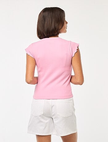 Tee-shirt côtelé avec manches volantées