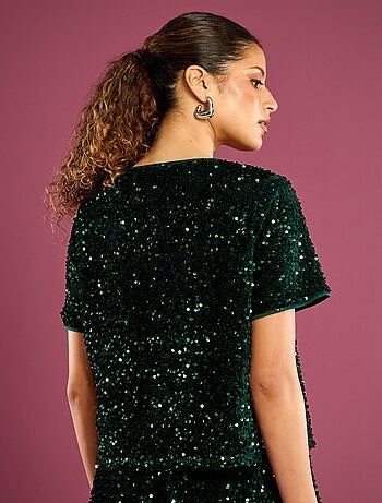 Tee-shirt court à sequins