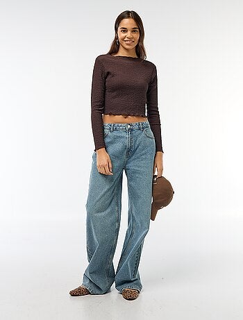 Tee-shirt cropped à manches longues et matière crêpée