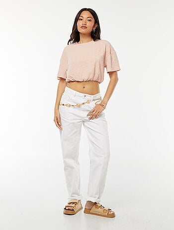 Tee-shirt cropped en maille gaufrée