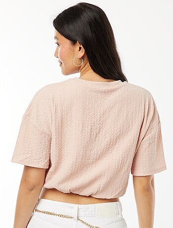 Tee-shirt cropped en maille gaufrée
