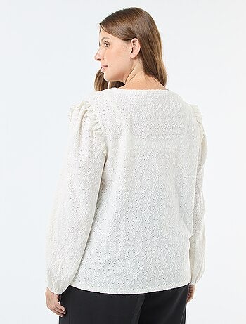 Tee-shirt en maille ajourée avec épaules volantées