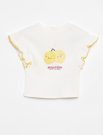 Tee-shirt en maille côtelée avec manches volantées
