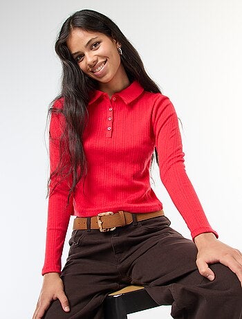 Tee-shirt en maille pointelle avec col polo