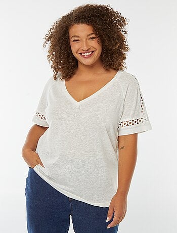Tee-shirt maille moulinée avec détails macramé