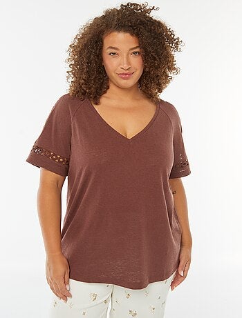 Tee-shirt maille moulinée avec détails macramé