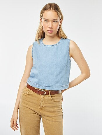 Top crop-top sans manches unie