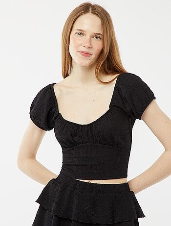 Top en maille gaufrée col carré