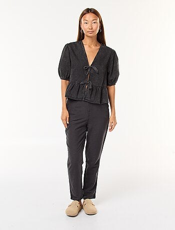 Top gilet en denim avec liens à nouer devant coupe cropped