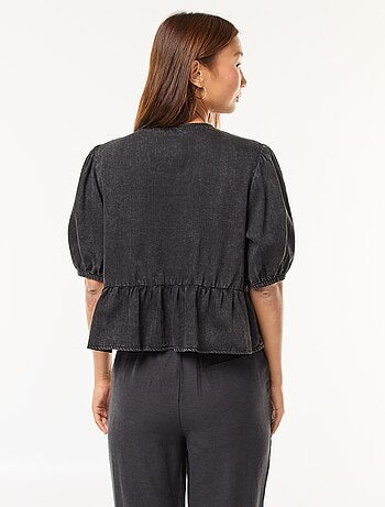 Top gilet en denim avec liens à nouer devant coupe cropped