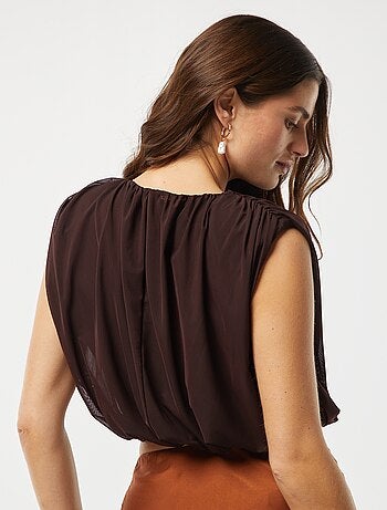 Top sans manches en voile plissé