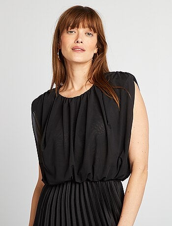 Top sans manches en voile plissé