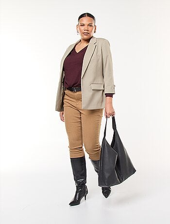 Veste blazer longue uni avec revers aux poignets