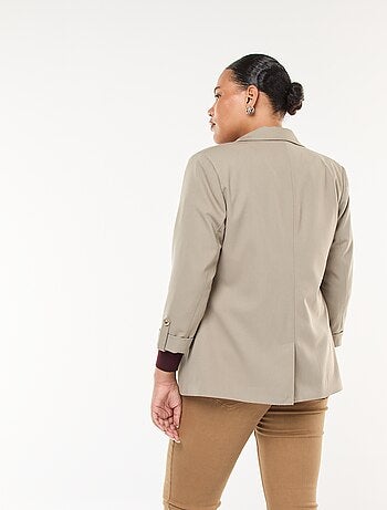 Veste blazer longue uni avec revers aux poignets