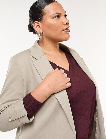 Veste blazer longue uni avec revers aux poignets
