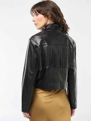 Veste courte en simili à franges