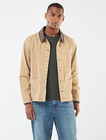 Veste denim avec col en velours côtelé