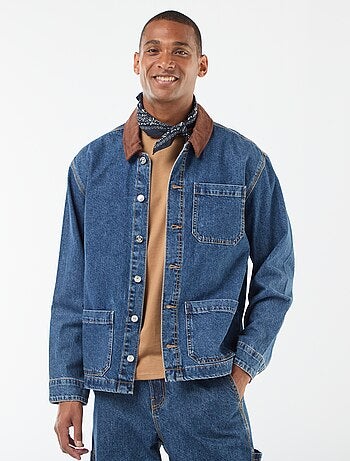 Veste denim avec col en velours côtelé