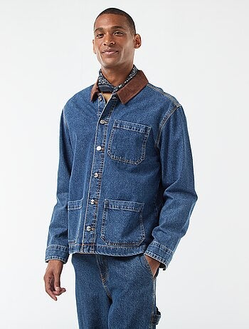 Veste denim avec col en velours côtelé