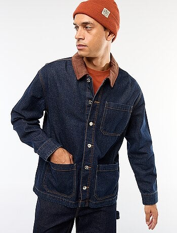 Veste denim avec col en velours côtelé