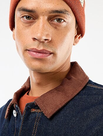 Veste denim avec col en velours côtelé