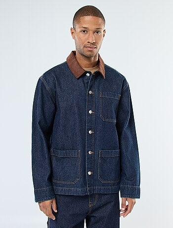 Veste denim avec col en velours côtelé