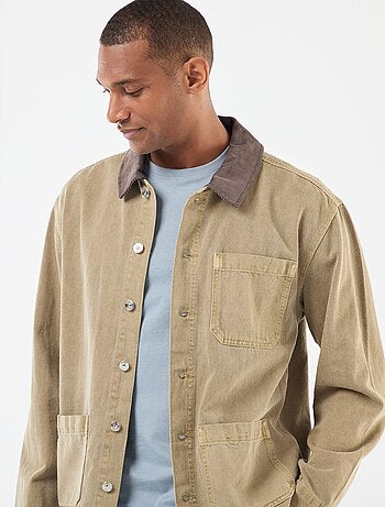Veste denim avec col en velours côtelé