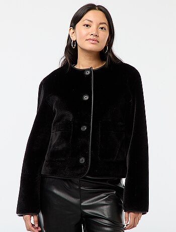 Veste effet pelucheux col rond