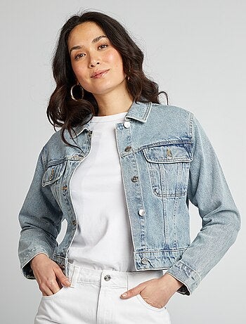 Veste en jean à manches longues avec poches poitrines à rabats