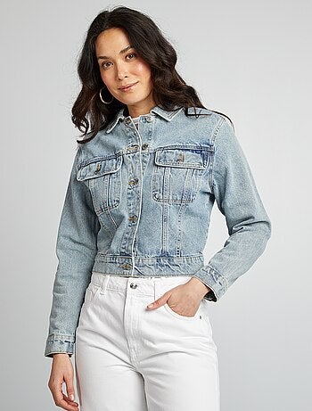 Veste en jean à manches longues avec poches poitrines à rabats