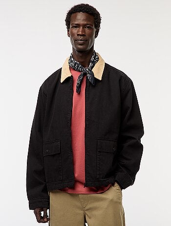 Veste en twill zippée avec col côtelé